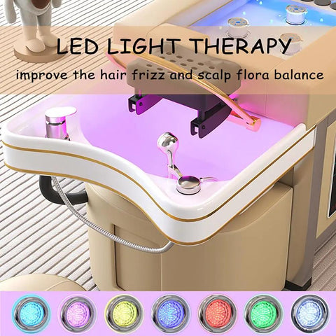 All In One Head Spa Backwash Bed With Water Circulation And Massage Fumigation Ready Pro Grade Spa Equipment showing LED light
