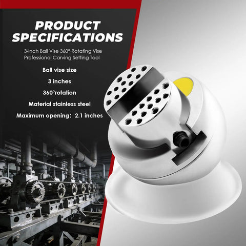 3 Inch Ball Vise With 360 Degree Rotation For Precise Carving And Metalworking, Stainless Steel Pro Clamp, Adjustable Opening Up To 2.1 Inches With Hex Wrench, Smooth Rotating Base For Crafting Perfection, 3-inch stainless steel vise close-up
