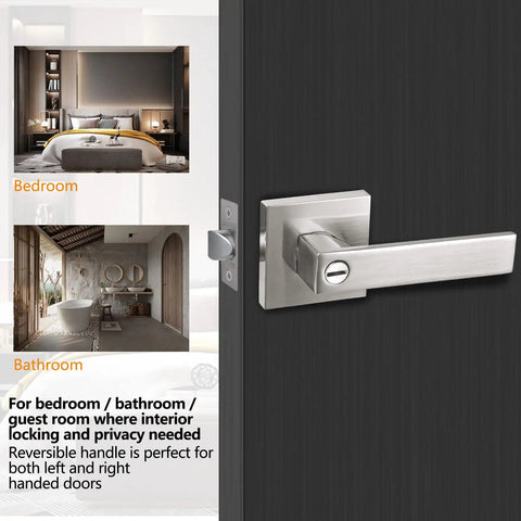 Long Plate Black Door Lever For Bedroom Reversible Interior Door Hardware With Adjustable Backset visible on a door
