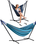 2-In-1 Convertible Backyard Hammock With Stand And Chair, Large Outdoor Hammock Set In Blue Stripes For Ultimate Relaxation use