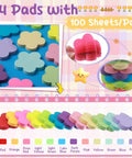 Colorful Flower Sticky Notes 3 Inch Pack Of 24 With 100 Sheets Per Pad, bright assorted colors, stacked on blue background