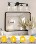 4 Light Vanity Lights Black Wall Sconce With Clear Glass Over Mirror Sleek Dope Modern Bathroom Light Fixture For Living Room Bedroom Hallway E26 Base Bulbs Not Included shown over mirror