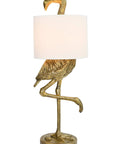 Whimsical Resin Flamingo Table Lamp With Linen Shade In Gold Finish, 32 Inches Tall, Inline Switch, perfect for decorative accent lighting