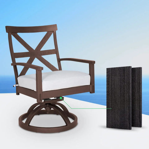 Heavy Duty Patio Chair Spring Plate Replacement Kit For Universal Swivel Rockers With Fiberglass Base Pads Easy Yard Fix Solid No Sweat Rebuild Restoration Hardware Pack Four Piece Set, showcasing a brown swivel rocker.