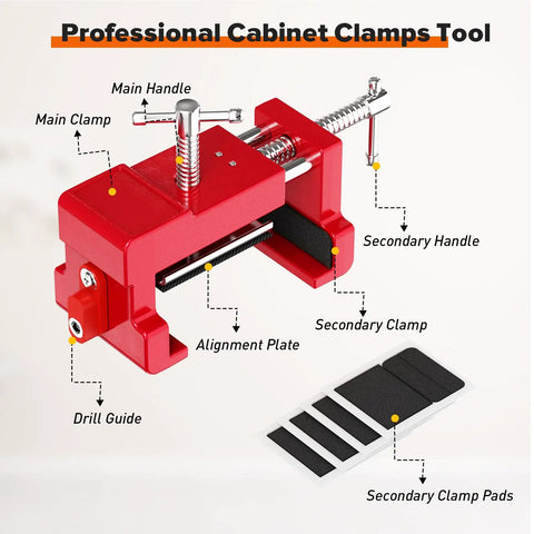 Heavy Duty Cabinet Clamps For Face Frame Cabinetry 4 Pack Red With Two Side Screws And Alignment Plate Fits Stiles 1.5 To 2 In