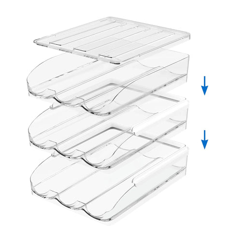 18 Egg Auto Rolling Fridge Egg Tray Storage Organizer for Refrigerator Easy Grab and Go Egg Container with layers shown