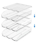 Two Tier Clear Egg Organizer For Refrigerator, 36 Egg Capacity, Auto Rolling Tray System, BPA Free, space saving, modern design