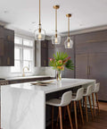 Sleek Modern Brass Glass Kitchen Pendant Light With Rod-Hung Design, Gold Finish One-Light Fixture, Hand-Blown Glass Shade, ETL Listed