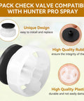 Front view: two-pack sprinkler check valve for Hunter Pro Spray; white plastic body with black gasket.
