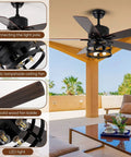Retractable 36 Inch Farmhouse Rustic Ceiling Fan With Light Caged Style for patio showing features and design details.