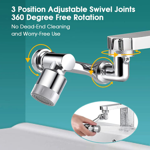 1080 Degree Swivel Faucet Extender Aerator with Universal Splash Filter shown on faucet with rotation feature.