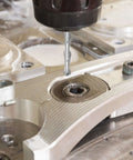 Ball nose end mill cutting a curved aluminum workpiece; 1/8 inch shank, 2-flute solid carbide router bit