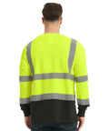 Back view of 3 Pack Men's High Visibility Long Sleeve Reflective Safety T Shirts For Work Warehouse Construction ANSI ISEA 107 Type R Class 2 Green Large Size