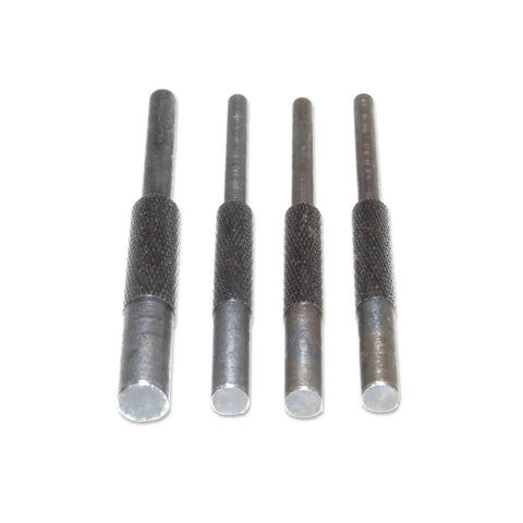 Hella Durable Professional Grade 4 Piece Steel Pin Starter Punch Set With Precision Hollow Tips And Grip Tight Handles for roll pin installation.