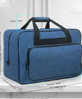 Universal Sewing Machine Carry Case With Thick Padded Handles For Household Models Fits Singer Brother Janome, blue fabric, dimensions shown.