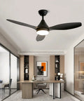 52 Inch Black Ceiling Fan With Remote And Light, Dope Modern Three Blade Fixture For Bedroom Living Room Dining Room And Patio