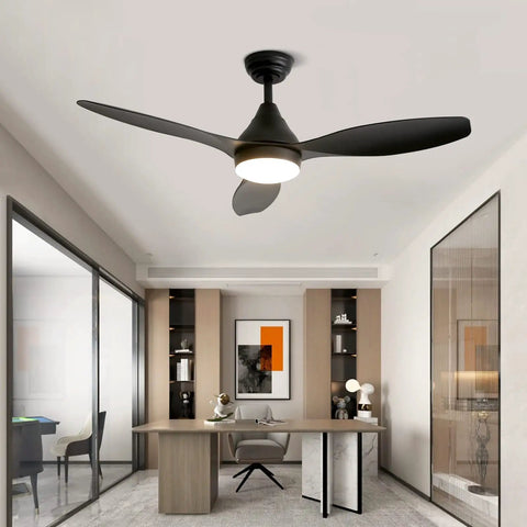 52 Inch Black Ceiling Fan With Remote And Light, Dope Modern Three Blade Fixture For Bedroom Living Room Dining Room And Patio