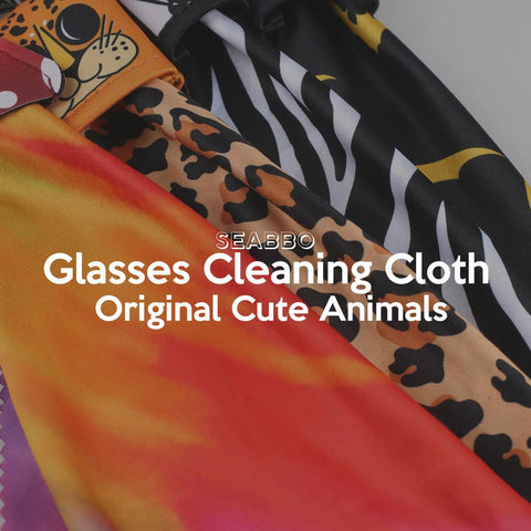 Seabbo glasses cleaning cloths, double-sided microfiber with animal-print patterns, 4-pack for eyeglasses and devices