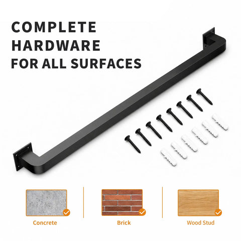 Rock Solid Black Wrought Iron Indoor Stair Handrail With Heavy Duty Square Tube Safety Railing and Sleek Matte Finish for Hallway Protection and No Sweat Diy Upgrades with complete hardware kit.
