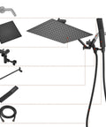 All Metal Dual Shower Head Combo With 12 Inch Rainfall Shower Head And Handheld, Matte Black Finish, components displayed