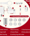 All In One Pasta Press Attachment For Stand Mixers With 7 Interchangeable Plates Spaghetti Bucatini Rigatoni Fusilli diagram