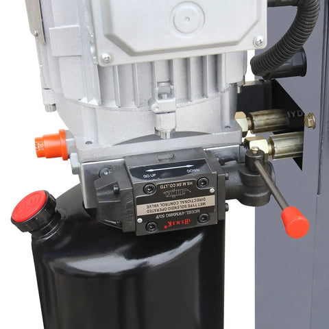 Close-up of 25-Ton H-Frame Hydraulic Shop Press Workhorse With Foot Pedal And Pressure Gauge, electric motor details