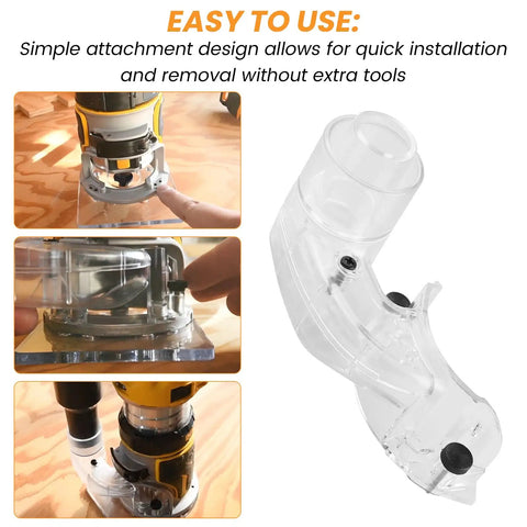 Slick Router Dust Collection Adapter Built For Dewalt Dwp611 And Dwp611pk Compact Routers showing easy attachment design details.