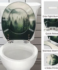 Toilet Seat Round Resin for Bathroom with forest design, fits 4-7 inch hole, features stainless steel hinge, quick release.