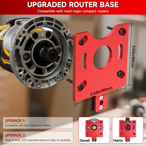 Bulletproof Adjustable Router Circle Cutting Jig For Compact Shop Setups Smooth Arc Routing and Super Precise Curved Edge Trimming Made Dead Simple, upgraded router base, CNC aluminum, 3.54in size.