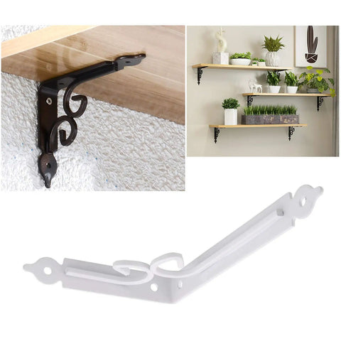 Heavy Duty L Shaped Wall Mount Bracket Set Slick Rust Resistant Metal Shelf Support Frame For Hanging Baskets And Sweet Home Storage Setup White Corner Braces displayed with black and white brackets.