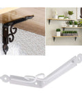 Hella Sturdy Metal Shelf Bracket Featuring Rock Solid Right Angle Build And Super Slick White Finish close-up of white bracket for wall mounted shelving.