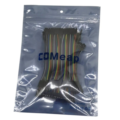 Multicolor Breadboard Jumpers Wires Kit 120 Pieces 10cm 40 Pin Male To Female Ribbon Dupont Cables for Arduino Raspberry Pi sealed in a plastic bag.