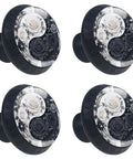 4 Pack Round Cabinet Knobs For A Sweet Home Upgrade Black Crystal Glass Drawer Handles Packed With Yin Yang Rose Design, 35mm