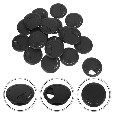 Dope 20Pc Black Desk Cable Wire Grommet Kit For Office And Home That Slaps Hard With Simple Installation To Keep Your Cables Organized And Outta Sight While Rocking A Tough Abs Plastic Round Hole Cover Design, 20 black ABS desk cable grommets