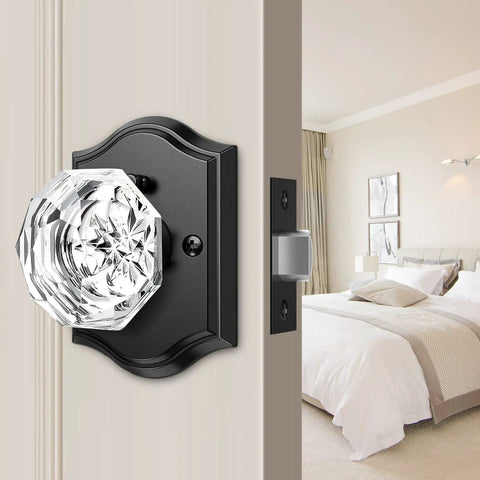 Dope Matte Black Diamond Crystal Door Knobs With Lock For Bedroom And Bathroom Privacy Glass Door Hardware For Interior Doors