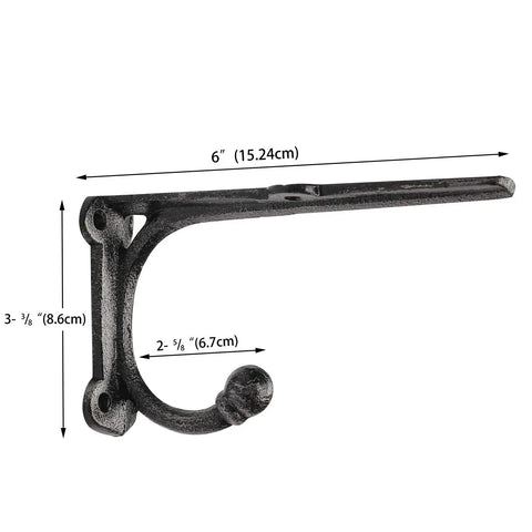 Heavy Duty 6 Inch Shelf Brackets With Hooks For Open Shelves Metal Vintage Farmhouse Style Open Shelf Supports Four Pack Durable Wall Mount Brackets For Sturdy Display And Storage, side view
