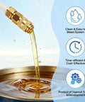 Leak-Proof Marine Hydraulic Steering Bleed Kit With Brass Fittings And Gaskets, fluid pouring from quick-connect tool