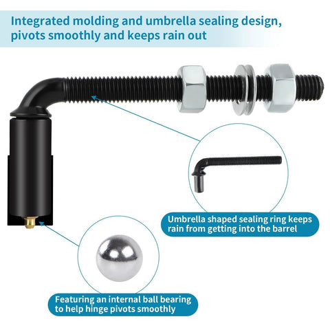 Skelang 5/8 in J-Bolt gate hinge, adjustable barrel, black hinge body with nuts (1 pair)
