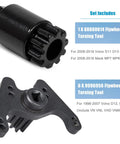 Camoo engine barring flywheel turning tool components in black metal; gear-type tool and mounting bracket