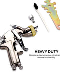 Beast Workhorse HVLP Gravity Feed Paint Sprayer With 1.7 mm Nozzle 600 CC Air Regulator includes steel wrench and cleaning brush.