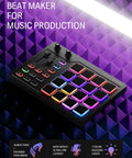 Studio Grade MIDI Pad Beat Maker Drum Machine With 16 Backlit Pads, 3 Pad Banks For 48 Assignable Pads, 2 Faders And Knobs