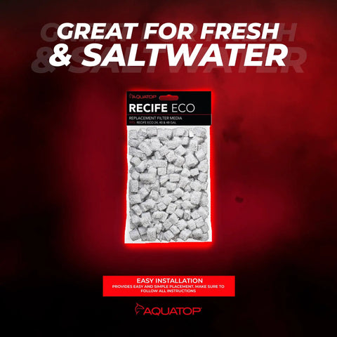 Recife Eco Phosphate and Nitrate Media Cubes for Aquariums 80 g packaging against red background
