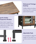 Espresso Coffee Bar Cabinet Organizer with waterproof vintage desktop, magnetic holder, adjustable pads, and perspective window.