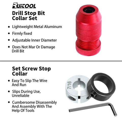 Adjustable Drill Depth Stop Collar Set For Drill Bits, Aluminum Ring Fits 5/64 to 3/16 Inch and 15/64 to 7/16 Inch, two-pack
