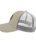 Side view of Lightweight Low Profile Trucker Hat For Men Apricot Washed Cotton Dad Cap With Adjustable Strap showing mesh and design.