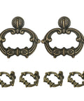 Six Bronze Oval Drop Ring Drawer Pulls Set With Mounting Hardware For Dresser Cabinets And Cupboards, vintage style.