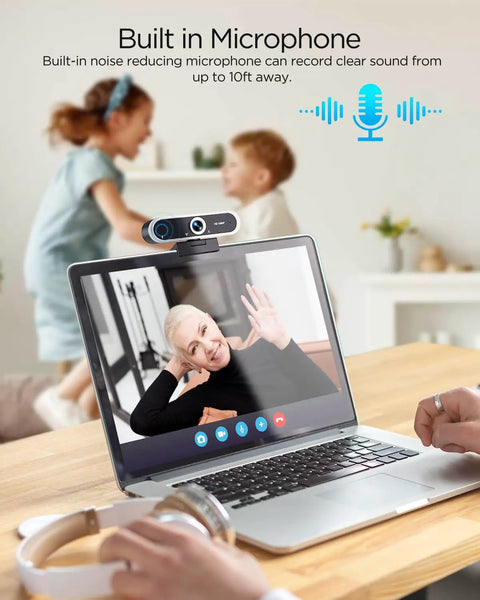 Solid 1080P Web Cam With Built In Mic And Privacy Cover For Usb Pc Or Laptop, set up for video call with clear audio.