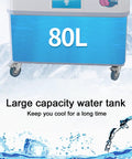 Portable Swamp Cooler With Three Speed Settings And Deep Water Tank Cooling Pad For Home Or Patio Use showcasing 80L large capacity water tank.