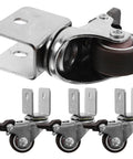 Set Of Four Heavy Duty One Inch Swivel Caster Wheels With U Shaped Brackets Silent Rolling Replacement Hardware showing metal U-brackets and wheels.