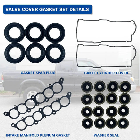 Valve Cover Gasket Set For Toyota 3.4L V6 5VZ-FE Fits 1996-2002 4Runner 1995-1998 T100 1995-2004 Tacoma 2000-2004 Tundra including gaskets